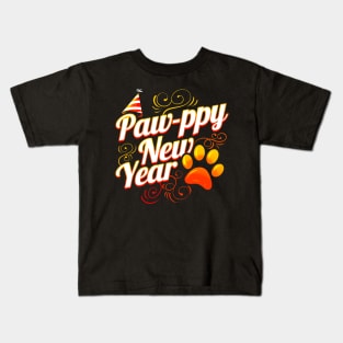 Cat And Dog Lover - Paw-ppy Happy New Year Kids T-Shirt